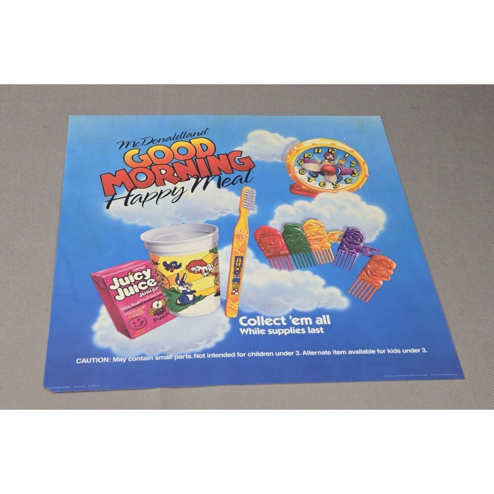 Vintage 1990 McDonalds Good Morning Happy Meal Translite Sign Drive Thru Poster